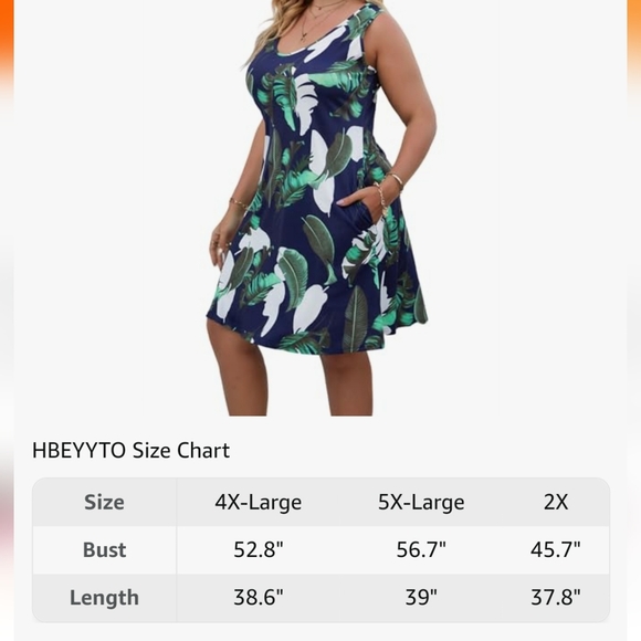 HBEYYTO PLUS SIZE Sleevless V-neck Floral Print Dress with Pockets - Picture 7 of 8